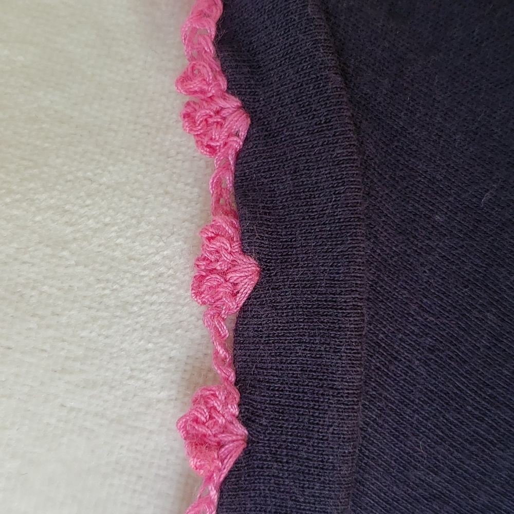 Pink Crochet Edge. Blue Tee Pink Accent. Knit - Picture 2 of 8